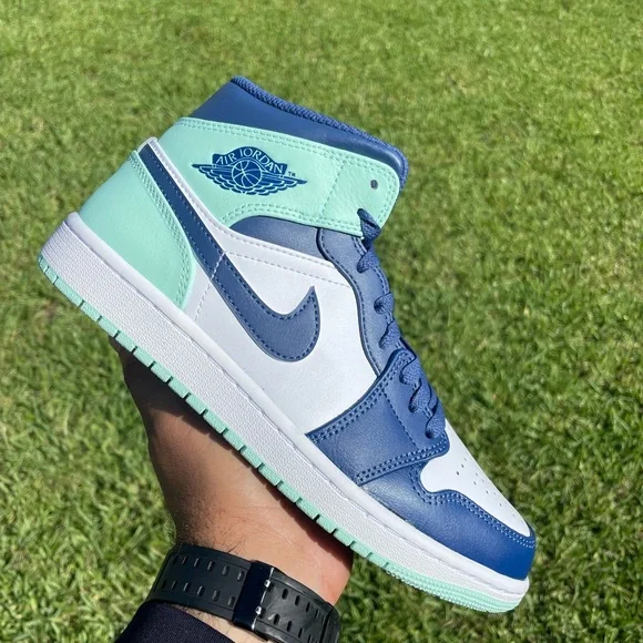 Jordan Shoes Nike Air Jordan Mid Blue Mint White Navy Aj1 Size